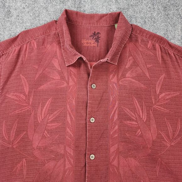Tommy Bahama Shirt Mens XL Red Burgundy Silk Tahitian Border Camp Loop Collar - Picture 8 of 16